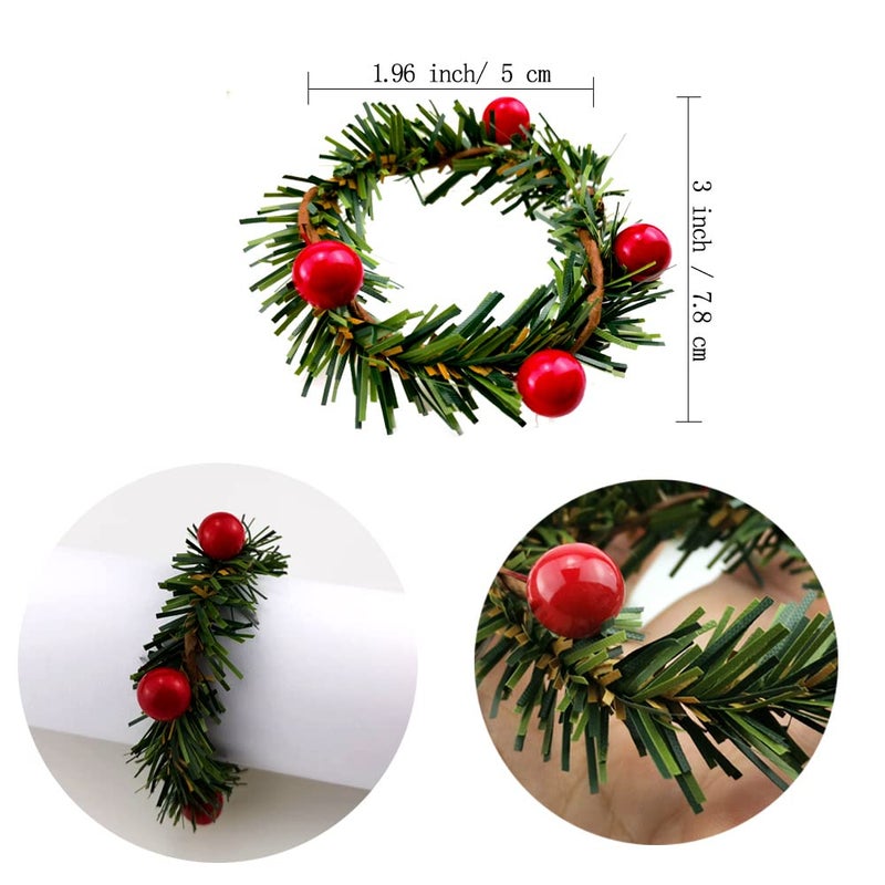 Saktopdeco Christmas Napkin Rings Christmas Napkin Holder Holly Berry Candle Wreath for Banquet Table Decorations Set of 12 - Image 2